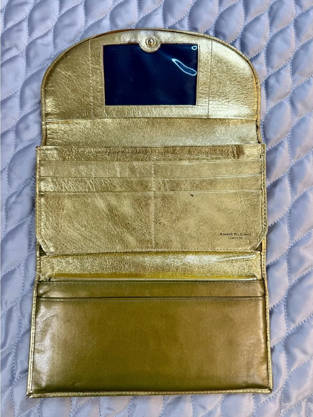 Metallic Gold Phone Wallet Case with Embossed Monogram Detail